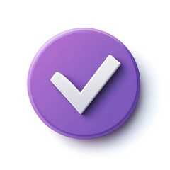 
3d check icon, checklist tick, done mark. Vector realistic plastic style checkmark, symbol of selection, confirmation or approval. Purple circle with a white, white background