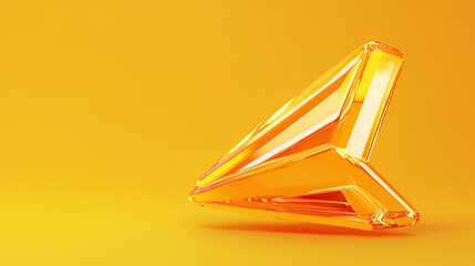 A glassy, abstract arrow shape in orange and yellow.