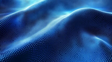 Abstract blue digital background with a wave of white dots.