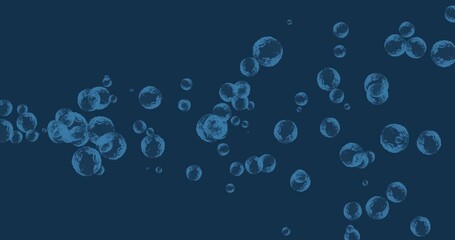 Poster - Floating and moving bubbles animation on dark blue background