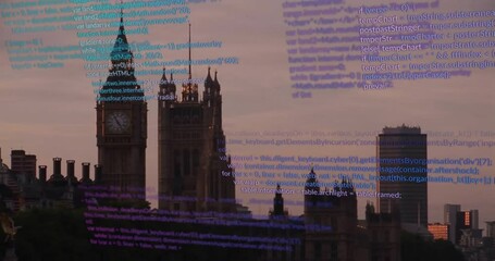 Poster - Computer code animation over Big Ben and Houses of Parliament in London