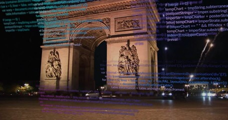 Poster - Animating programming code over Arc de Triomphe at night