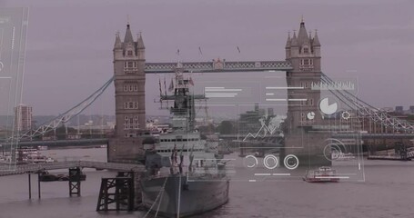 Poster - Data analytics and global network animation over Tower Bridge and river scene