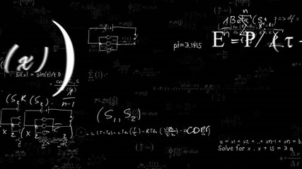 Poster - Animation of mathematical equations and scientific formulas over black background
