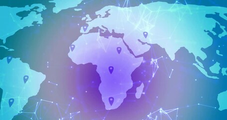 Poster - map of continents with location markers and network connections animation