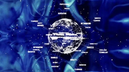 Poster - Global network of connections and keywords animation over blue abstract background