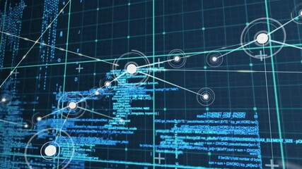 Aufkleber - Network connections and data processing animation over blue digital grid background