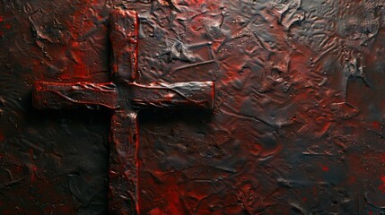 Poster - A cross is painted on a red background