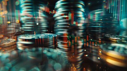 Aufkleber - Banking and finance theme with graph and stock display double exposure on coins