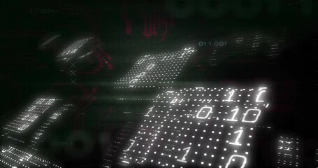 Poster - Binary code and circuit board animation over dark background
