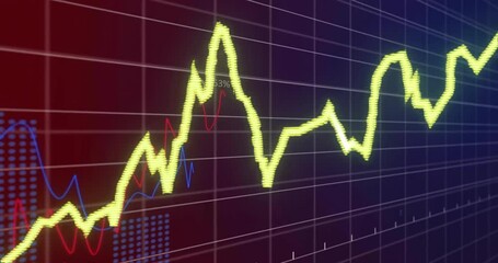 Poster - financial data chart with fluctuating lines and percentages, stock market animation