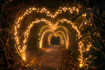 Wall Mural - golden heart shaped christmas lights