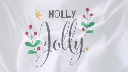 Poster - Holly Jolly text animation with festive decorations over white background