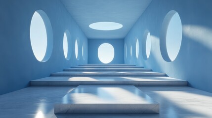 Leinwandbilder - Abstract blue 3D render with white clouds passing through a square mirror.