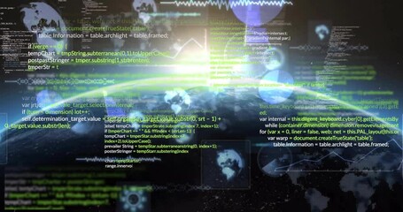 Poster - Programming code and data processing animation over Earth from space