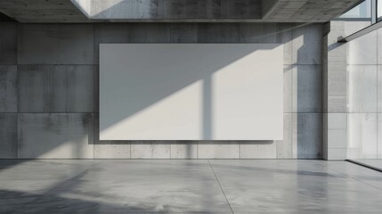 Poster - Blank white wall in a sleek concrete office setting