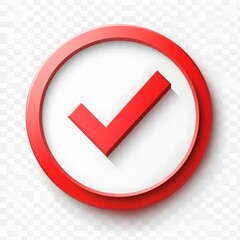 
3d check icon, checklist tick, done mark. Vector realistic plastic style checkmark, symbol of selection, confirmation or approval. Red circle with a white, white background