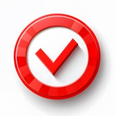 
3d check icon, checklist tick, done mark. Vector realistic plastic style checkmark, symbol of selection, confirmation or approval. Red circle with a white, white background