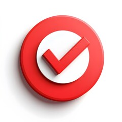 
3d check icon, checklist tick, done mark. Vector realistic plastic style checkmark, symbol of selection, confirmation or approval. Red circle with a white, white background