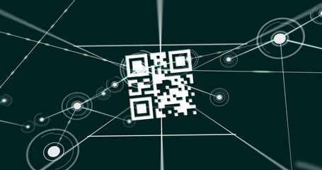 Leinwandbilder - QR code and network connections animation over dark green background