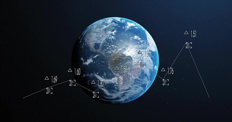 Poster - Earth rotating with data points and graphs animation over space background