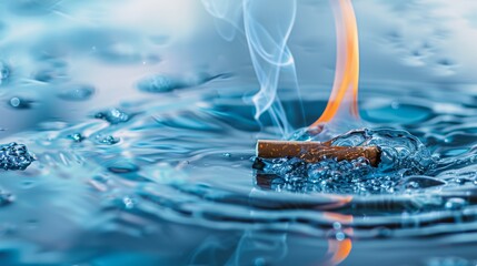 Poster - Burning cigarette being extinguished in water, quitting smoking concept