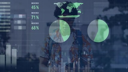 Sticker - Data analytics animation over person holding smartphone