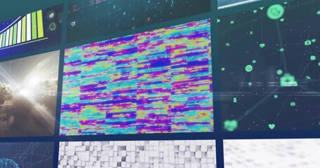 Poster - Colorful data visualization and digital network animation over abstract background