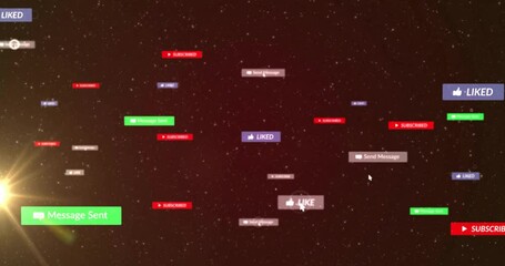 Poster - Social media notifications animation over starry night sky background