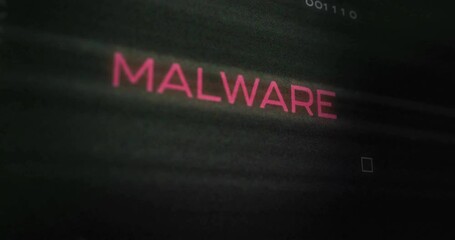 Poster - Malware text animation over dark background with binary code