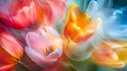 Sticker - Colorful Tulips with Blurred Petals and Soft Light