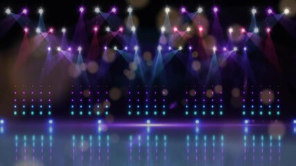 Poster - Colorful stage lights and bokeh effects animation over reflective surface