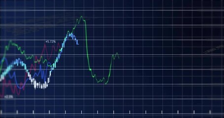 Poster - Stock market trends and data analysis animation over grid background