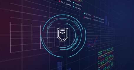 Aufkleber - Shield icon and data charts, cybersecurity animation over financial graphs