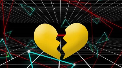 Poster - Broken heart animation over grid with red and green lines