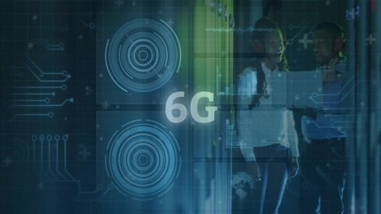 Poster - 6G technology animation over people working in data center