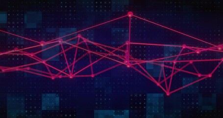 Poster - Red interconnected lines and nodes animation over digital grid background