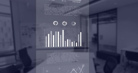 Poster - Graph and data analysis animation over office background