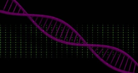 Poster - DNA strand and grid lines, scientific data processing animation