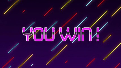 Canvas Print - You win! text animation over colorful diagonal lines on dark background