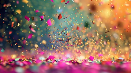 Colorful abstract background with falling small pieces, intense colors, intricate details