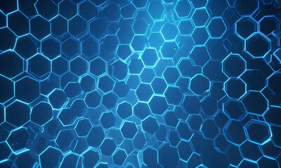 Futuristic hexagonal grid pattern with glowing blue outlines, creating a digital, tech-inspired abstract background design.
