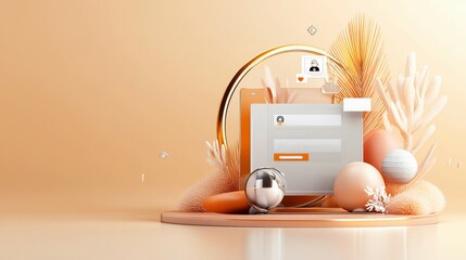 Minimalist 3D Job Search Interface Design with Search Bar and Icons on Light Background