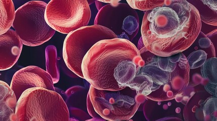 Aufkleber - High-resolution image of blood cells under a microscope, emphasizing cellular texture