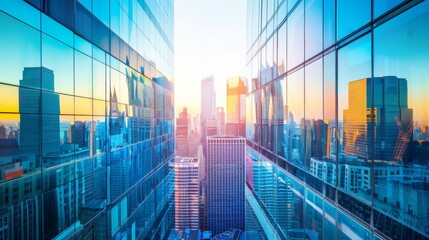 Poster - High-rise office building with reflective glass and urban landscape