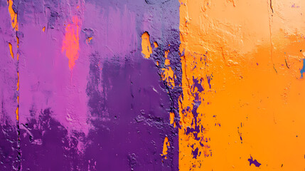 Wall Mural - An orange and purple painting on a wall. Can be used as a vibrant background or for artistic inspiration 