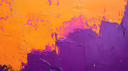 Wall Mural - An orange and purple painting on a wall. Can be used as a vibrant background or for artistic inspiration 