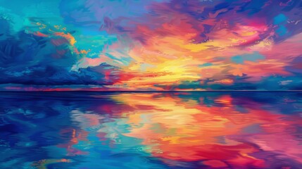 Poster - Seaside with a colorful sky mirrored in the water