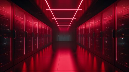 Fototapete - Server room with high-performance racks and red LED indicators