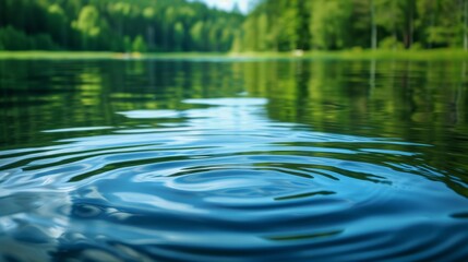 Leinwandbilder - Smooth ripples on the lake water with forest reflections